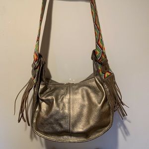 Cristina Orozco Beaded Pewter Leather Handbag